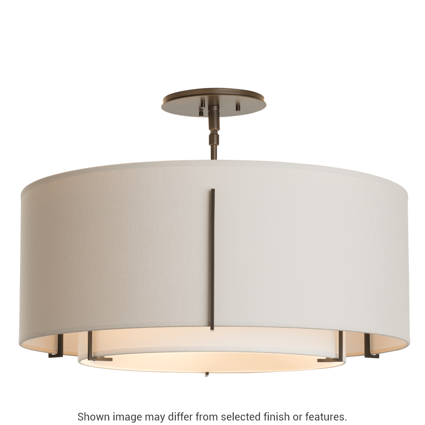 Exos Double Shade Semi-Flush - White - Natural Anna/Flax Shade by Hubbardton Forge