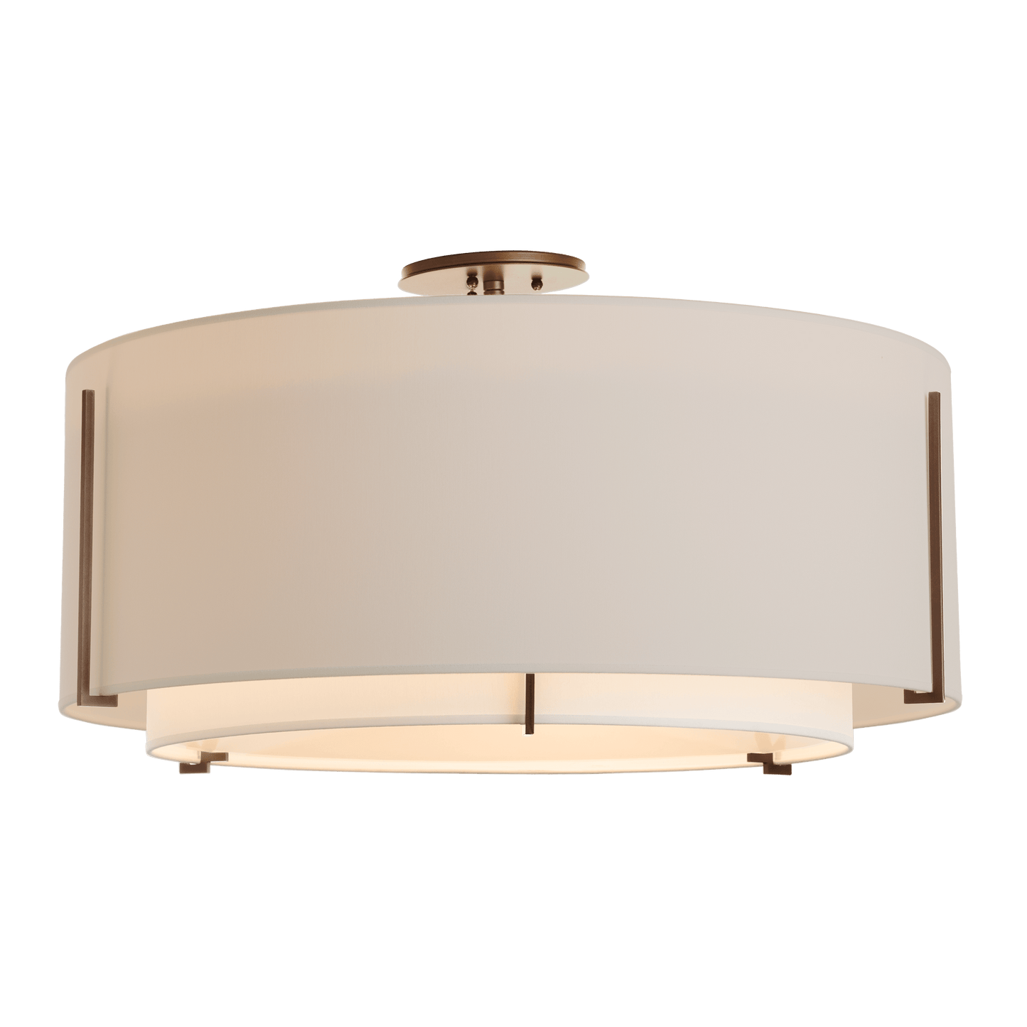 Exos Large Double Shade Semi-Flush - Bronze - Natural Anna/Flax Shade by Hubbardton Forge