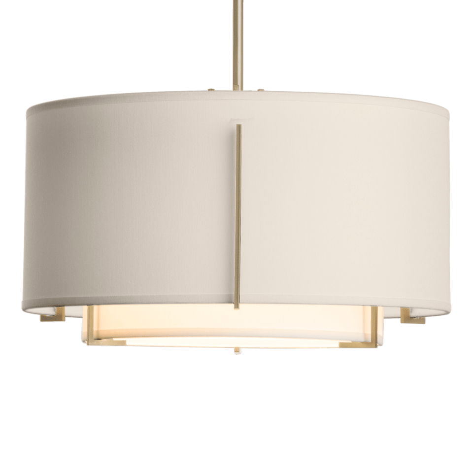 Exos Small Double Shade Pendant - Soft Gold - Flax Shade by Hubbardton Forge