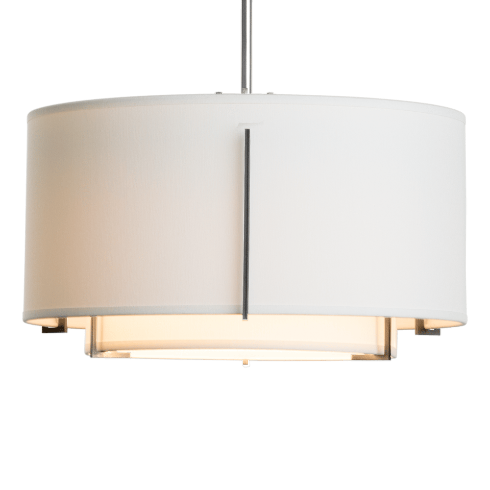 Exos Small Double Shade Pendant - Sterling - Natural Anna Shade by Hubbardton Forge