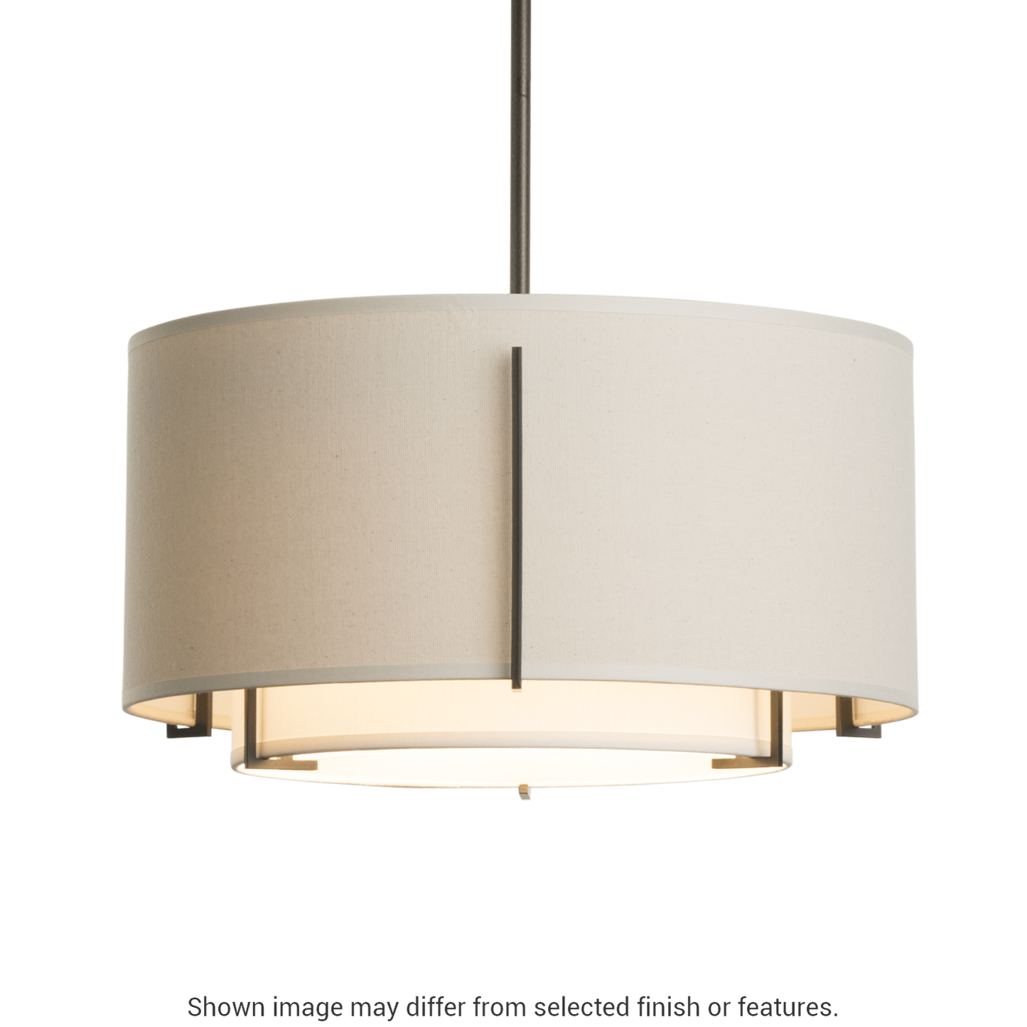 Exos Small Double Shade Pendant - White - Natural Anna Shade by Hubbardton Forge
