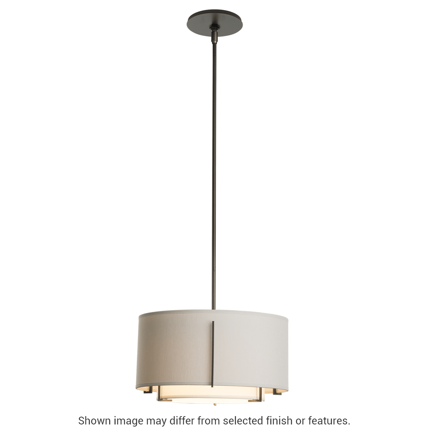 Exos Small Double Shade Pendant - White - Natural Anna Shade by Hubbardton Forge