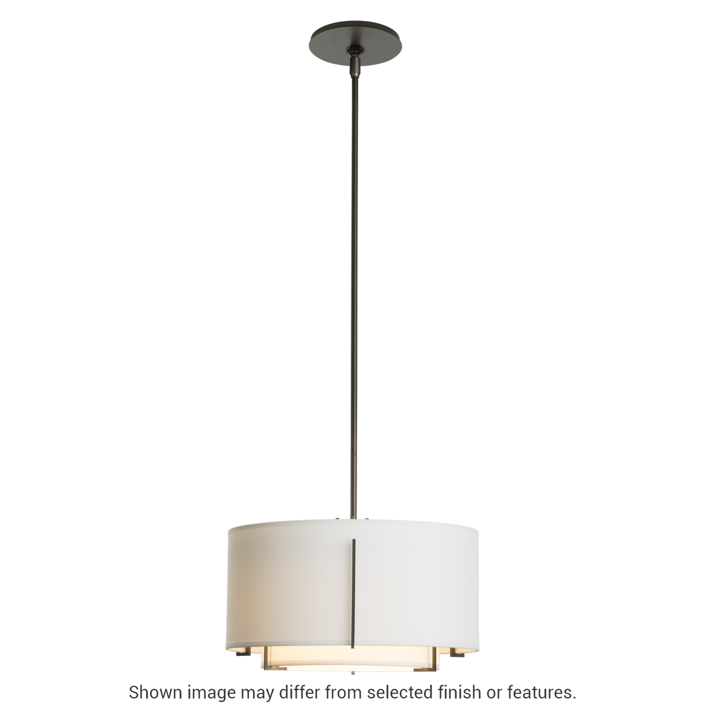 Exos Small Double Shade Pendant - White - Natural Anna Shade by Hubbardton Forge