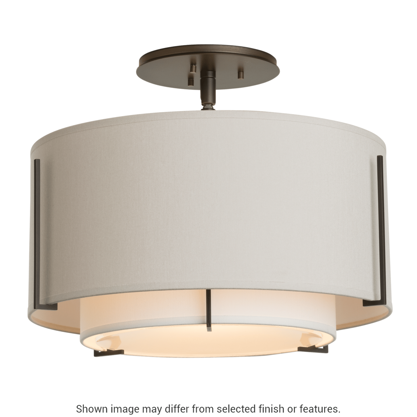 Exos Small Double Shade Semi-Flush - White - Natural Anna/Flax Shade by Hubbardton Forge