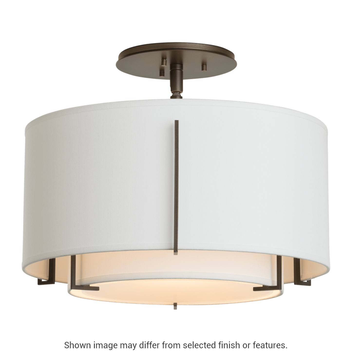 Exos Small Double Shade Semi-Flush - White - Natural Anna/Flax Shade by Hubbardton Forge