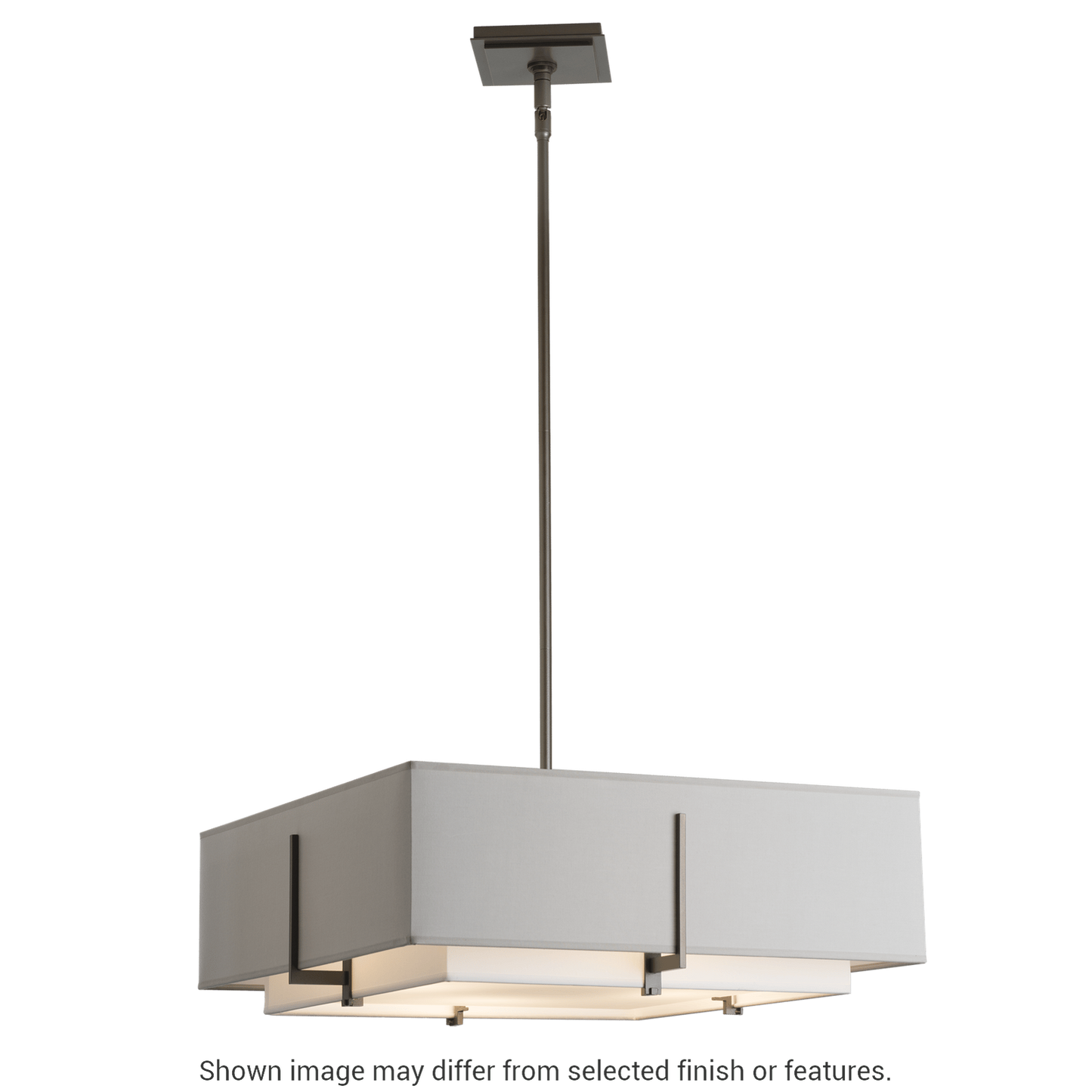 Exos Square Double Shade Pendant - Modern Brass - Flax Shade by Hubbardton Forge