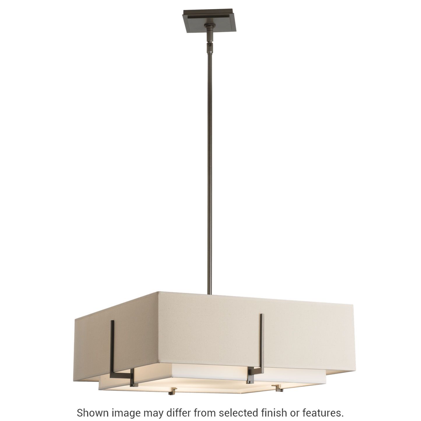 Exos Square Double Shade Pendant - Modern Brass - Flax Shade by Hubbardton Forge