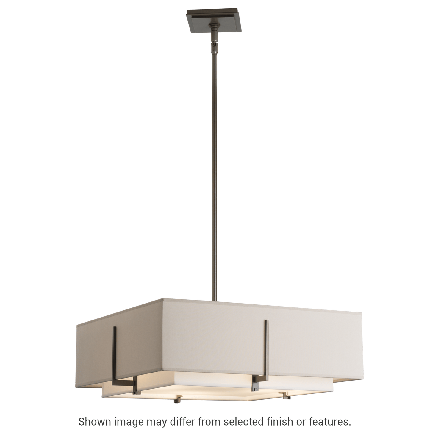 Exos Square Double Shade Pendant - Modern Brass - Flax Shade by Hubbardton Forge