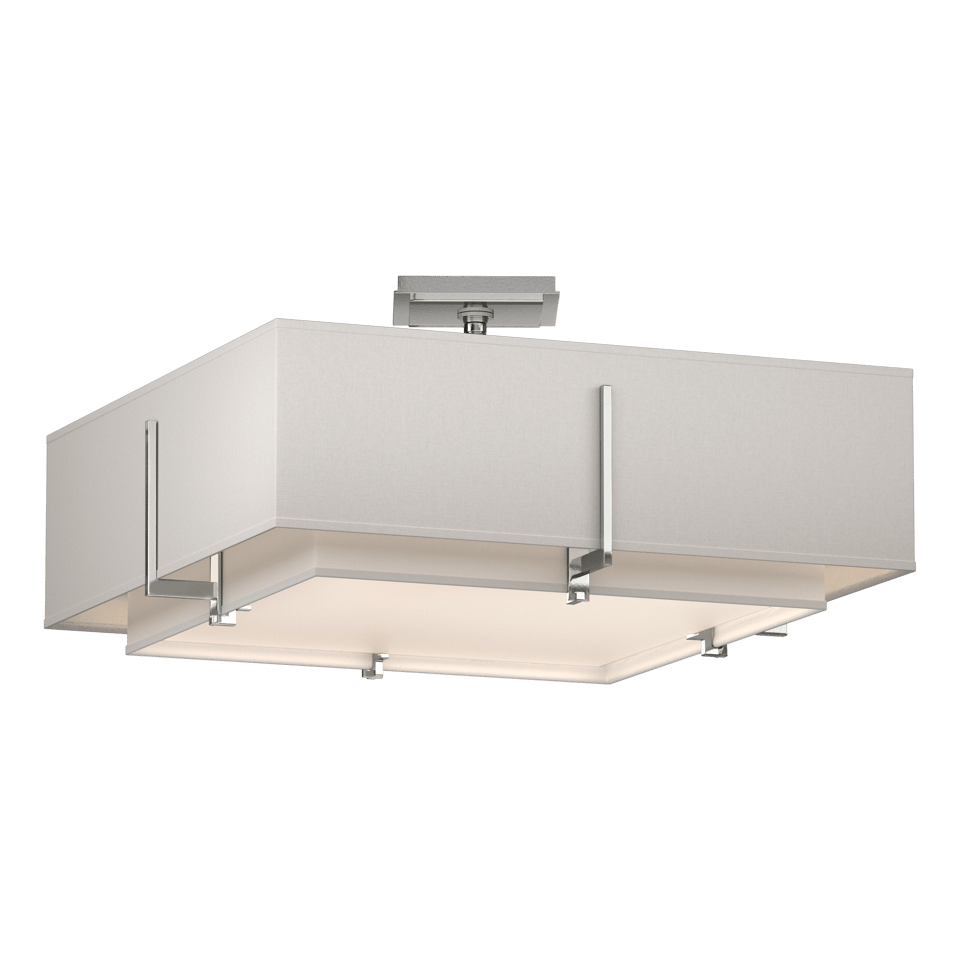 Exos Square Double Shade Semi-Flush - Sterling - Natural Anna/Flax Shade by Hubbardton Forge