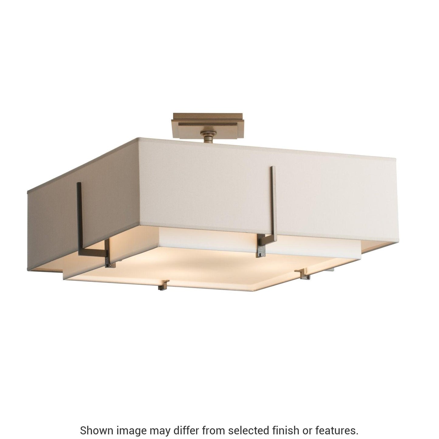 Exos Square Double Shade Semi-Flush - White - Natural Anna/Flax Shade by Hubbardton Forge
