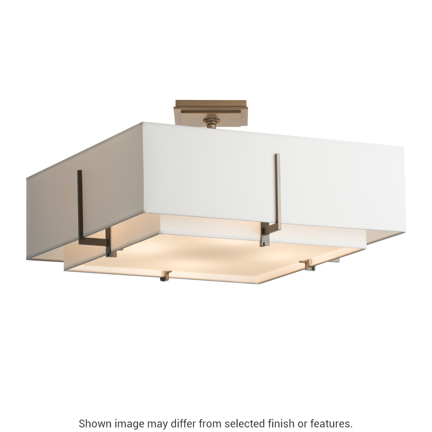 Exos Square Double Shade Semi-Flush - White - Natural Anna/Flax Shade by Hubbardton Forge