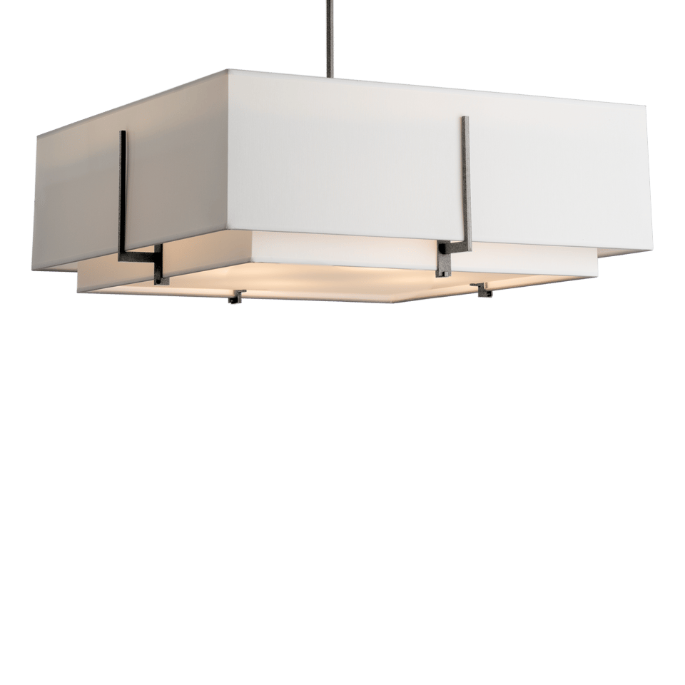 Exos Square Large Double Shade Pendant - Natural Iron - Natural Anna Shade by Hubbardton Forge