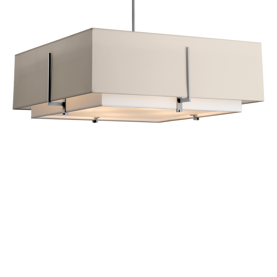 Exos Square Large Double Shade Pendant - Vintage Platinum - Flax Shade by Hubbardton Forge