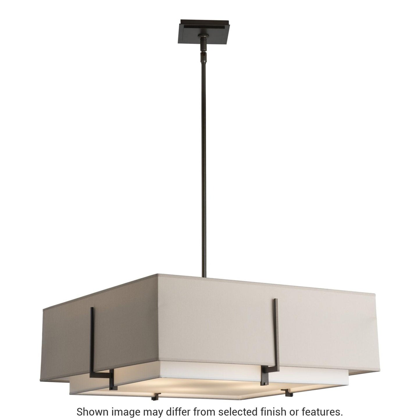 Exos Square Large Double Shade Pendant - White - Natural Anna Shade by Hubbardton Forge