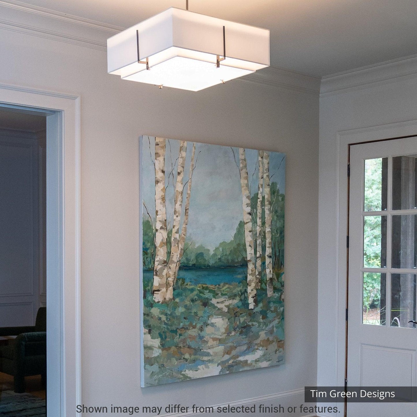 Exos Square Large Double Shade Pendant - White - Natural Anna Shade by Hubbardton Forge