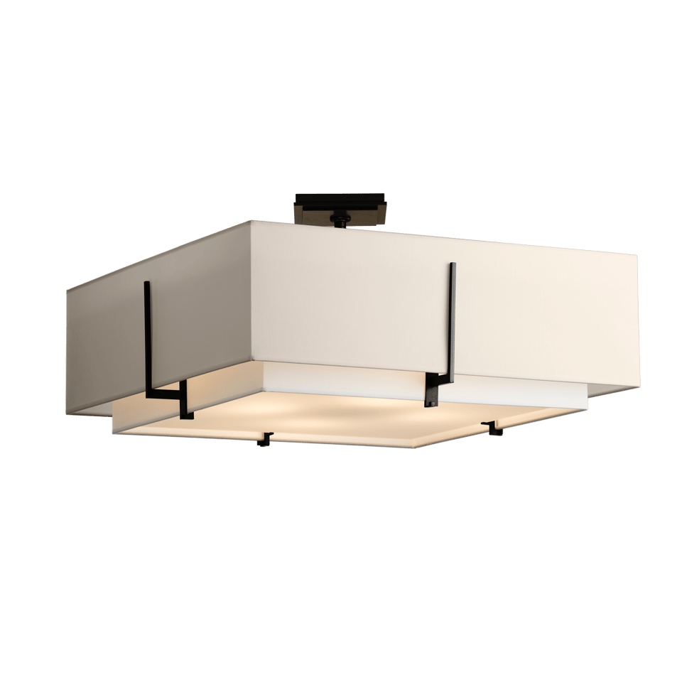 Exos Square Large Double Shade Semi-Flush - Black - Natural Anna/Flax Shade by Hubbardton Forge