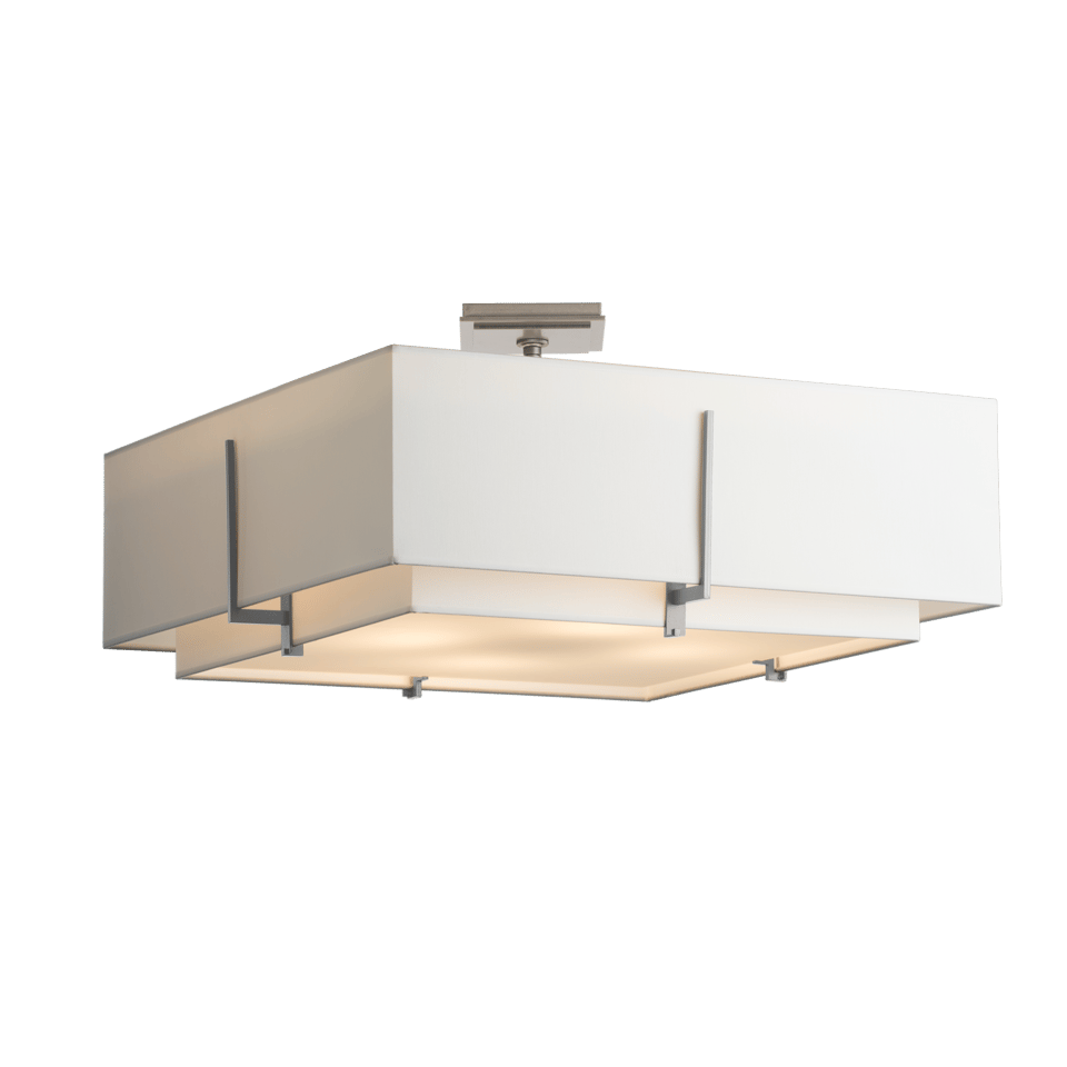 Exos Square Large Double Shade Semi-Flush - Vintage Platinum - Natural Anna Shade by Hubbardton Forge