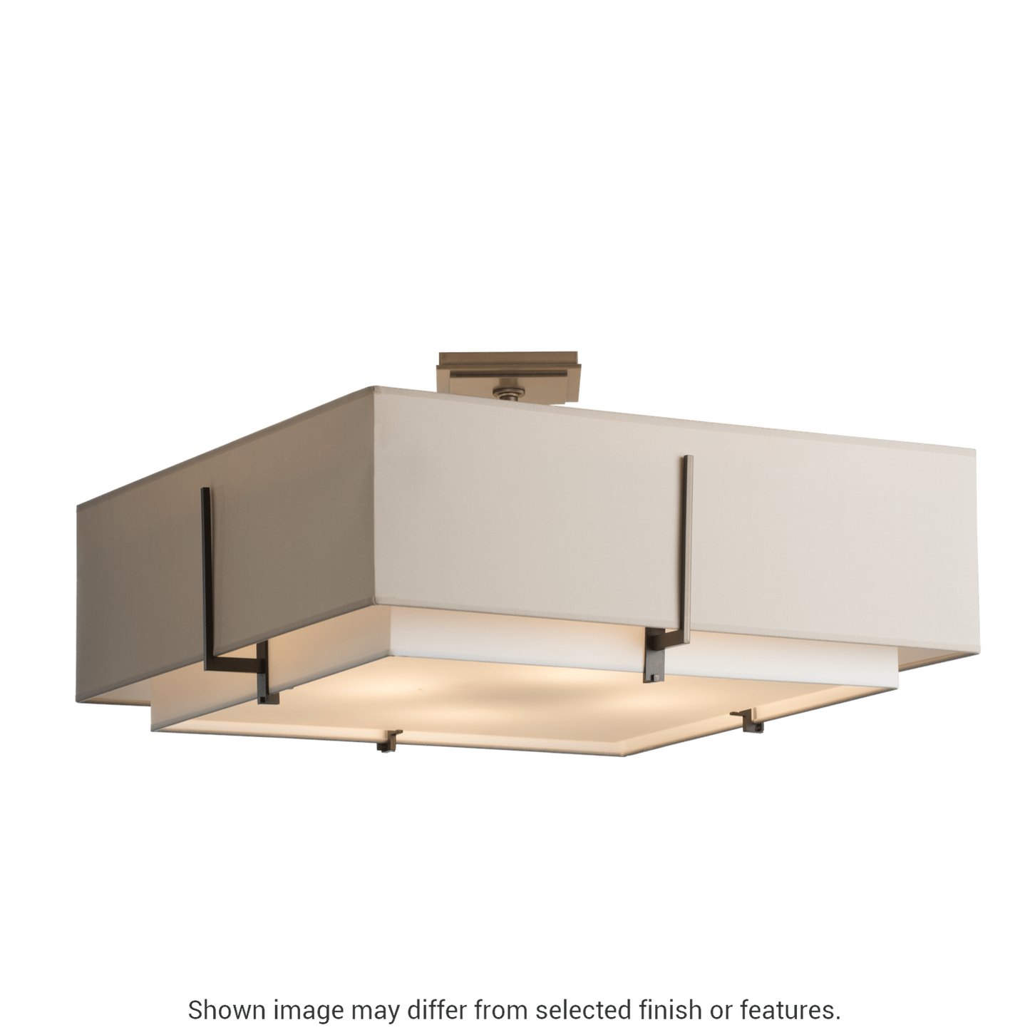 Exos Square Large Double Shade Semi-Flush - White - Natural Anna/Flax Shade by Hubbardton Forge