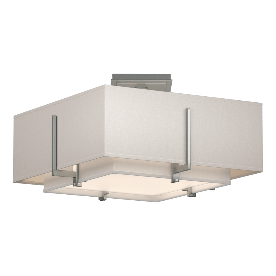 Exos Square Small Double Shade Semi-Flush - Vintage Platinum - Natural Anna/Flax Shade by Hubbardton Forge