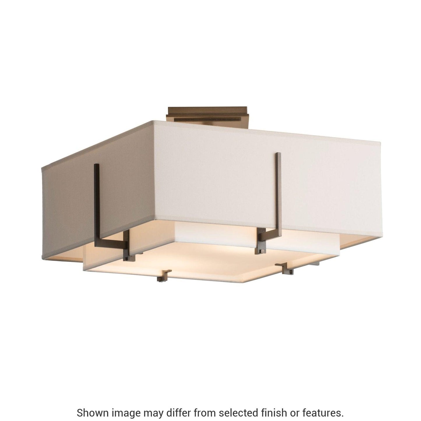 Exos Square Small Double Shade Semi-Flush - White - Natural Anna/Flax Shade by Hubbardton Forge