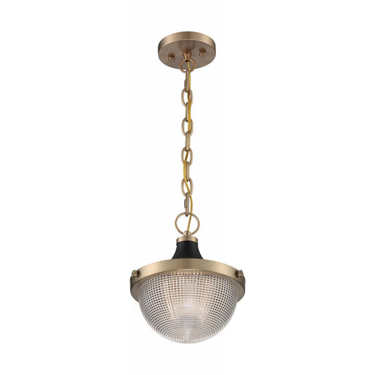 Faro - 1 Light Pendant with Clear Prismatic Glass - Burnished Brass and Black Accents Finish - Satco 60-7059