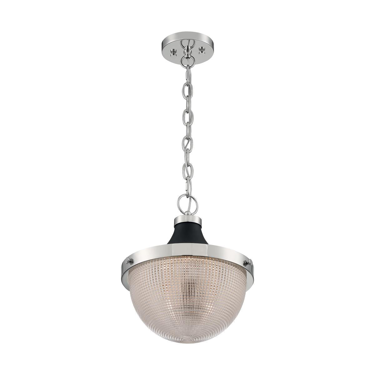 Faro - 1 Light Pendant with Clear Prismatic Glass - Polished Nickel and Black Accents Finish - Satco 60-7070