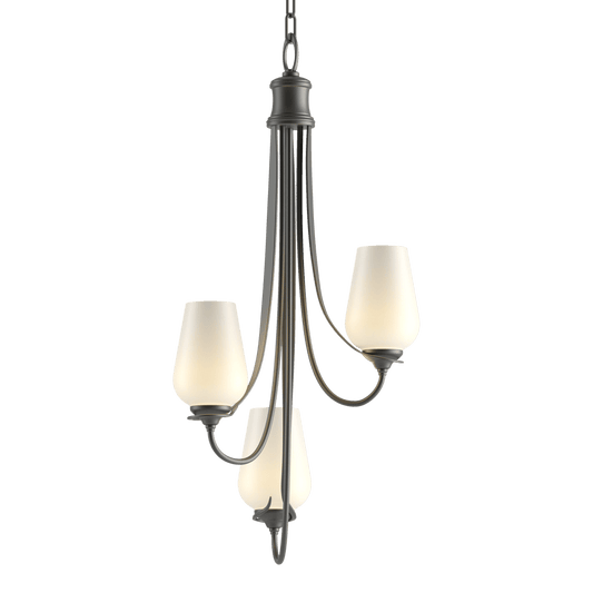 Flora 3-Arm Chandelier - Black - Opal Glass by Hubbardton Forge