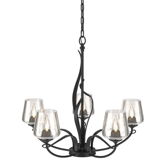 Flora 5-Arm Chandelier - Black - Clear Glass by Hubbardton Forge