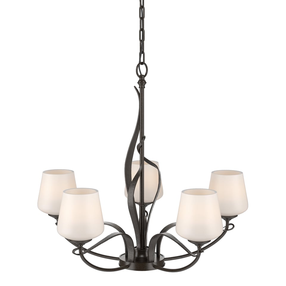 Flora 5-Arm Chandelier - Oil Rubbed Bronze - Opal Glass by Hubbardton Forge