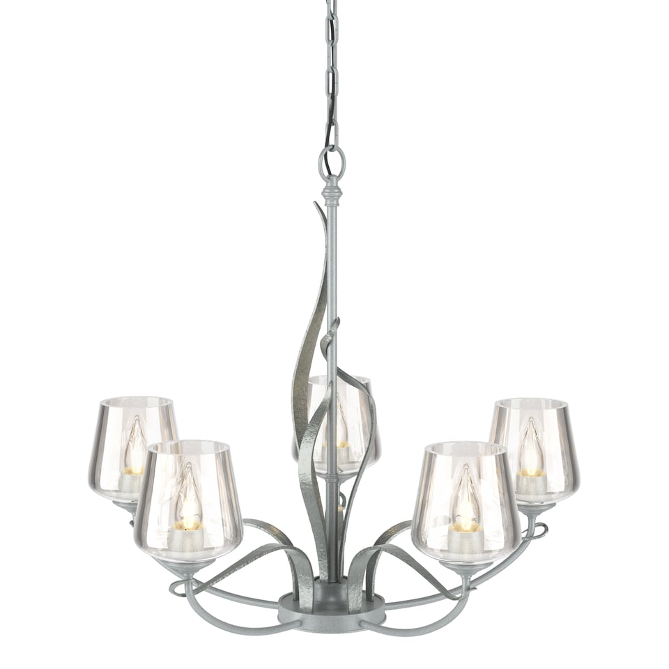 Flora 5-Arm Chandelier - Vintage Platinum - Clear Glass by Hubbardton Forge