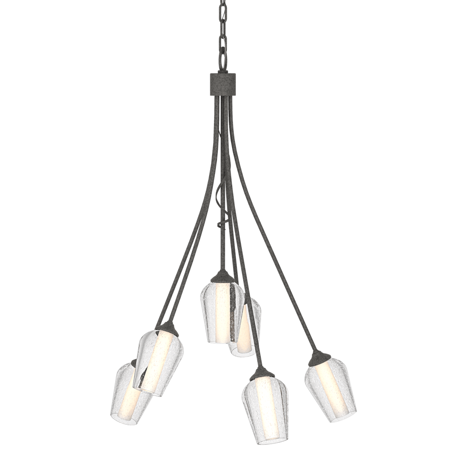 Flora 6-Arm Chandelier - Natural Iron - Opal and Seeded Glass by Hubbardton Forge