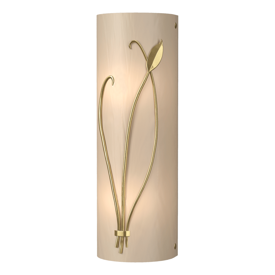 Forged Leaf And Stem Sconce - Modern Brass - White Art Glass - Left-Facing by Hubbardton Forge