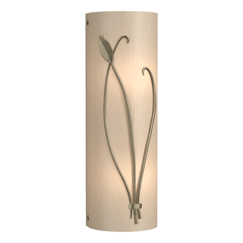 Forged Leaf And Stem Sconce - Soft Gold - White Art Glass - Right-Facing by Hubbardton Forge