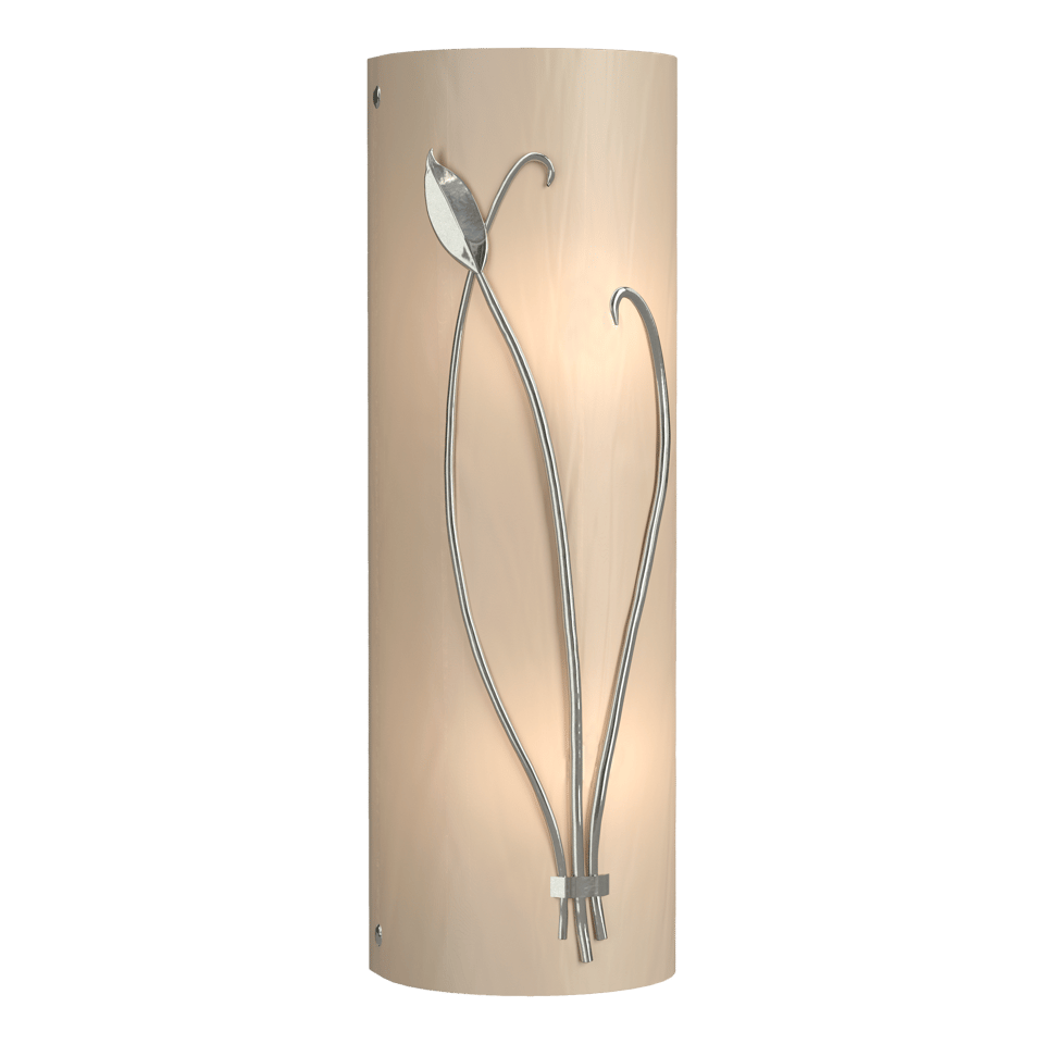 Forged Leaf And Stem Sconce - Sterling - White Art Glass - Right-Facing by Hubbardton Forge