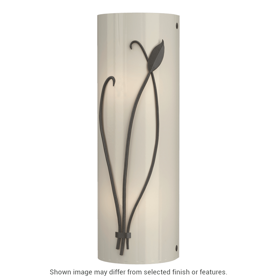 Forged Leaf And Stem Sconce - White - Ivory Art Glass - Left-Facing by Hubbardton Forge