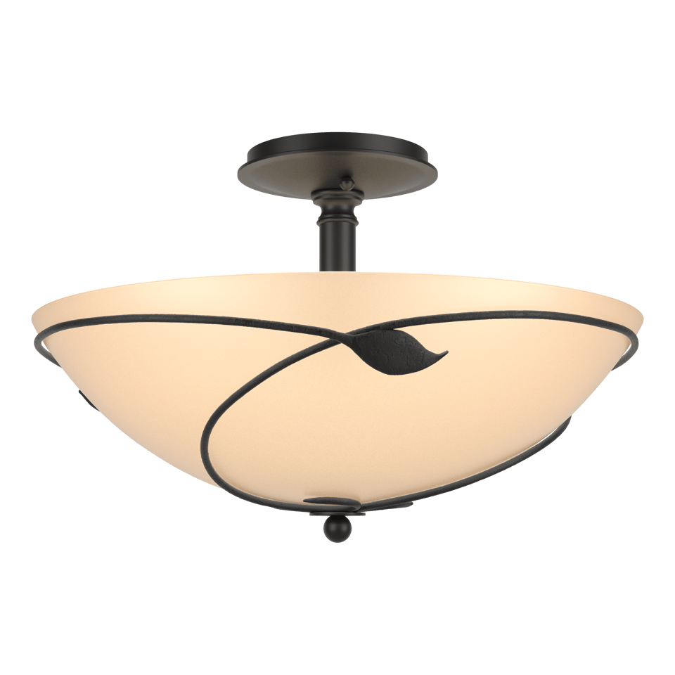 Forged Leaves Large Semi-Flush - Black - Sand Glass by Hubbardton Forge