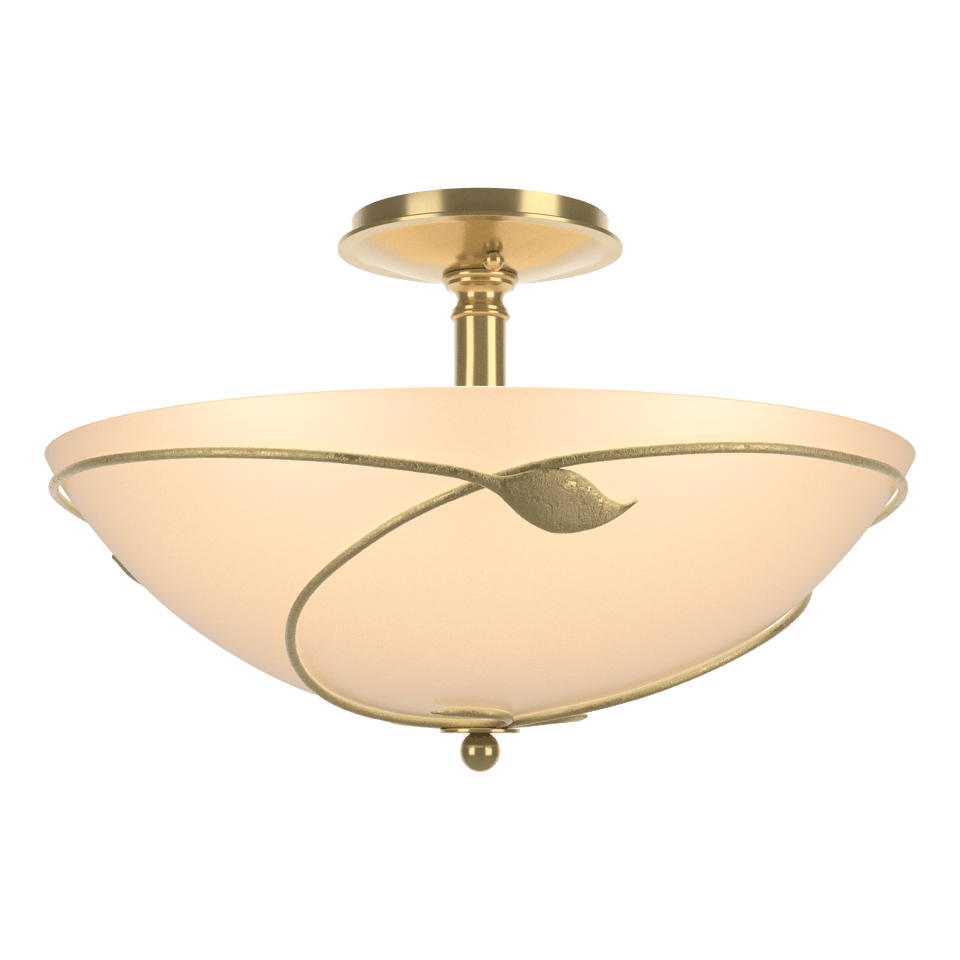 Forged Leaves Large Semi-Flush - Modern Brass - Sand Glass by Hubbardton Forge