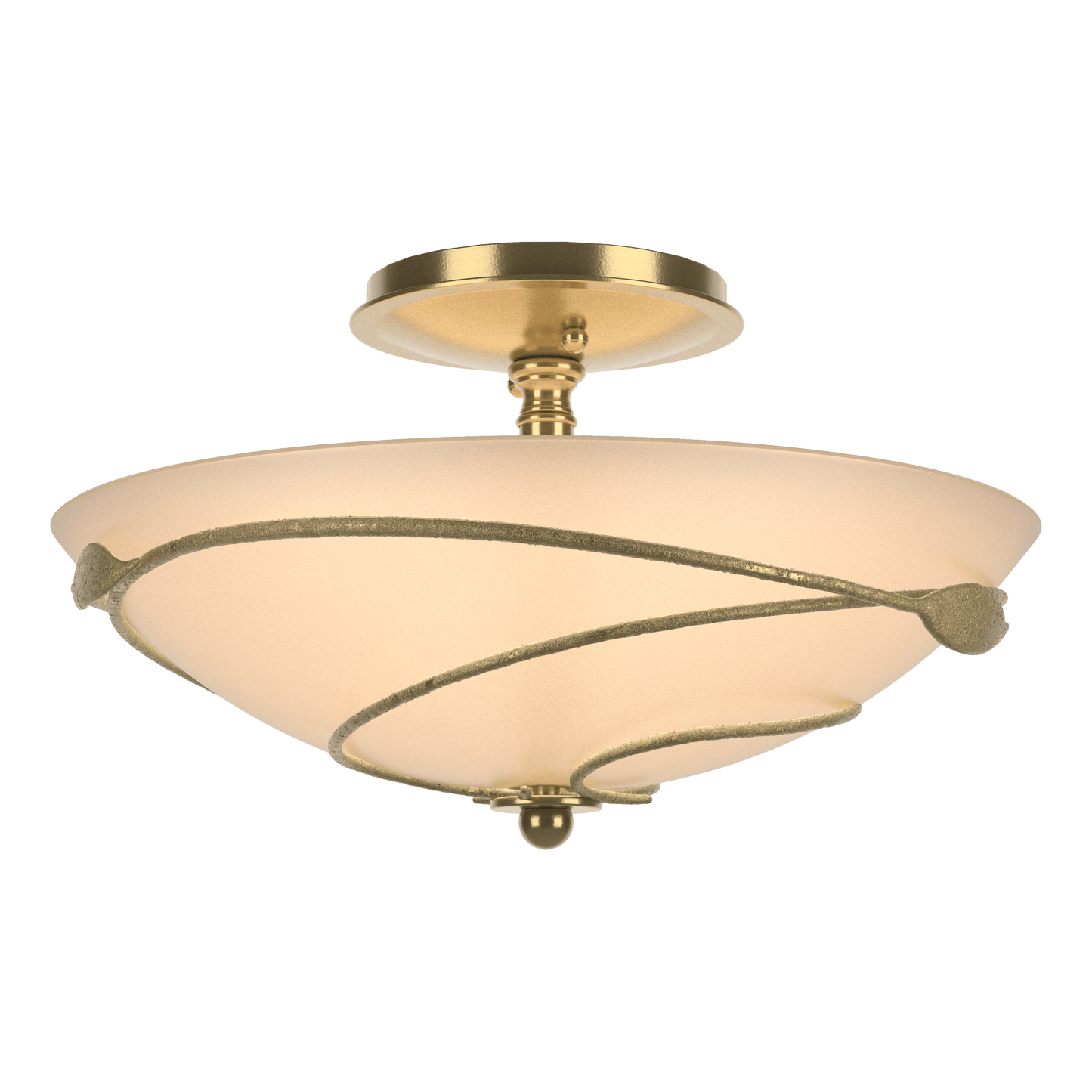 Forged Leaves Semi-Flush - Modern Brass - Sand Glass by Hubbardton Forge