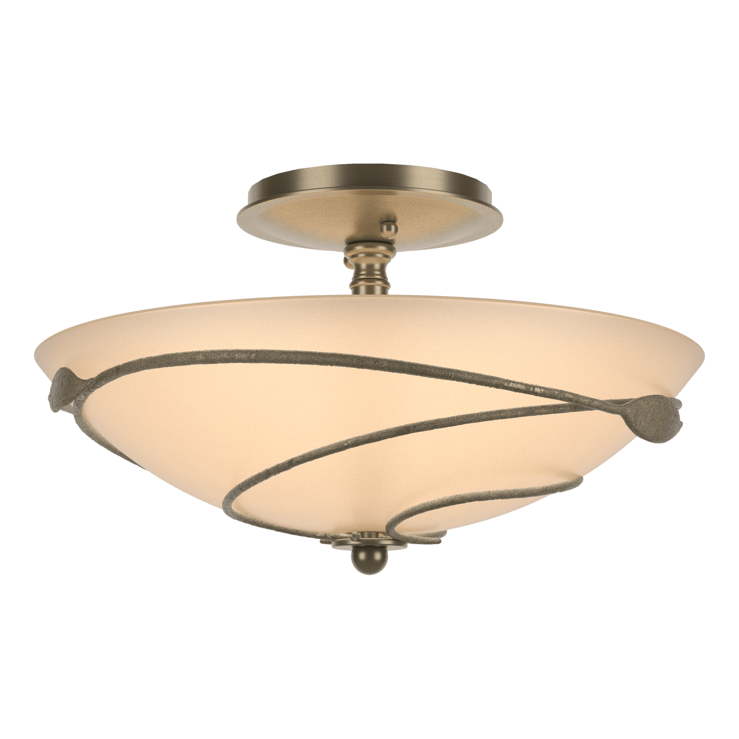 Forged Leaves Semi-Flush - Soft Gold - Sand Glass by Hubbardton Forge