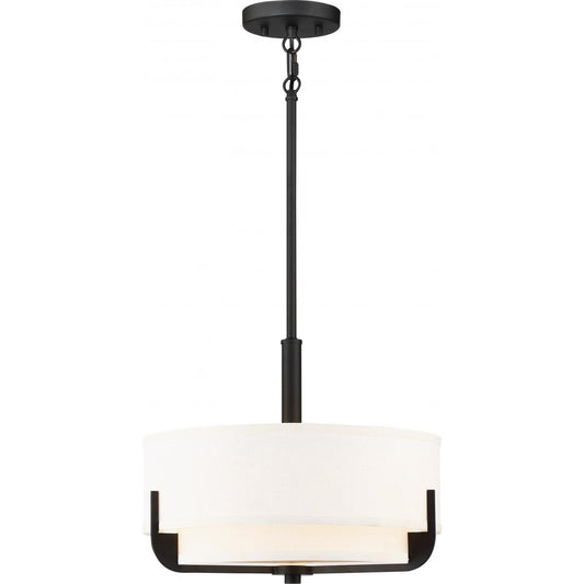 Frankie - 3 Light 15" Pendant with Cream Fabric Shade & Frosted Diffuser - Aged Bronze Finish - Satco 60-6543
