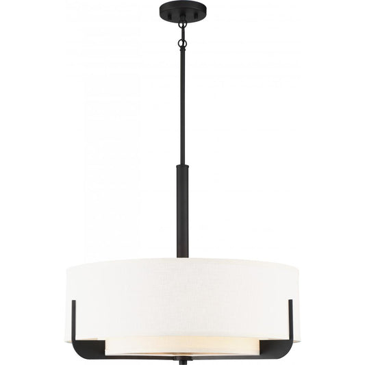Frankie - 4 Light 24" Pendant with Cream Fabric Shade & Frosted Diffuser - Aged Bronze Finish - Satco 60-6544