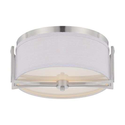 Gemini - 2 Light Flush Dome with Slate Gray Fabric Shade - Brushed Nickel Finish - Satco 60-4761