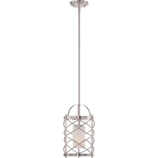 Ginger - 1 Light Mini Pendant with Satin White Glass - Brushed Nickel Finish - Satco 60-5332