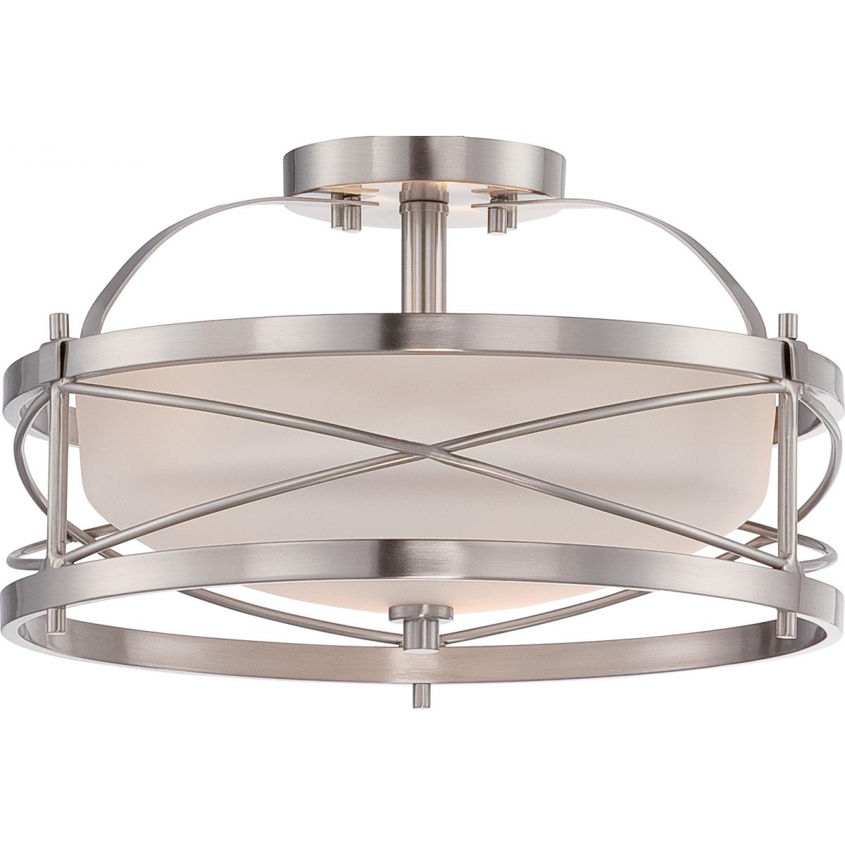 Ginger - 2 Light Semi Flush with Satin White Glass - Brushed Nickel Finish - Satco 60-5331