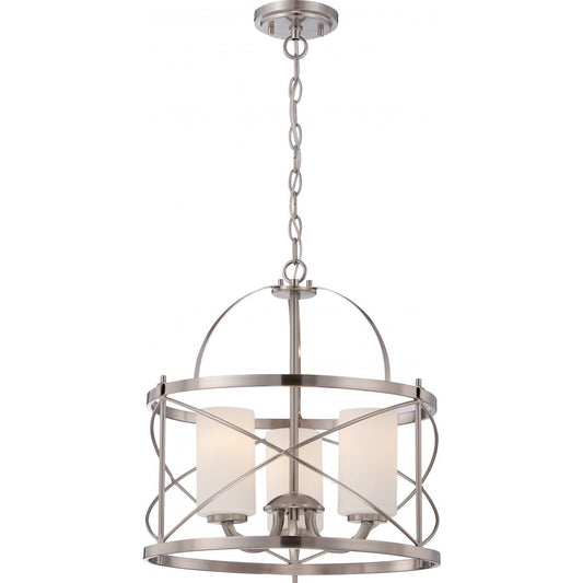 Ginger - 3 Light Pendant with Satin White Glass - Brushed Nickel Finish - Satco 60-5333