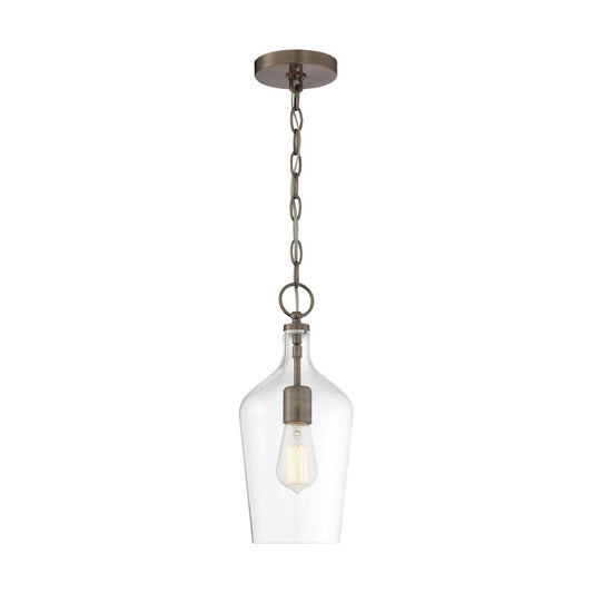 Hartley - 1 Light Pendant - with Clear Glass - Antique Copper Finish - Satco 60-6748