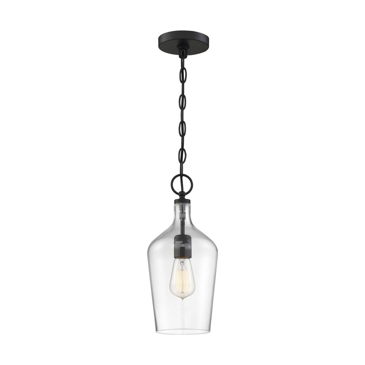 Hartley - 1 Light Pendant - with Clear Glass - Matte Black Finish - Satco 60-6749