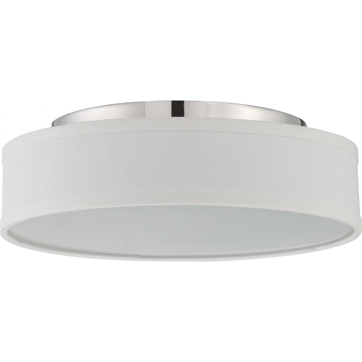 Heather - LED Flush with White Linen Shade - Polished Nickel Finish - Satco 62-526