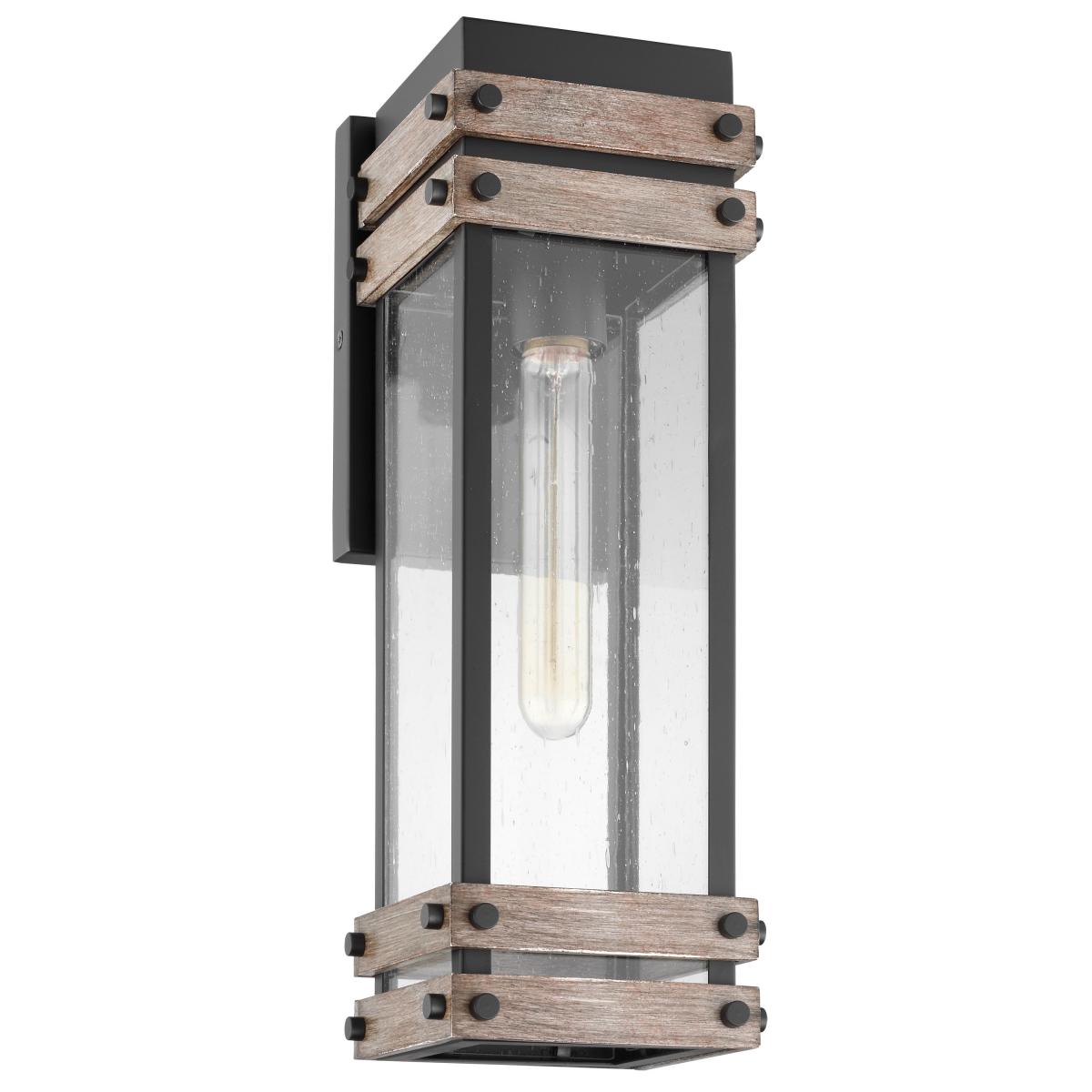 Homestead - 1 Light - Medium Wall Lantern - Matte Black & Wood Finish with Clear Seeded Glass - Satco 60-7541