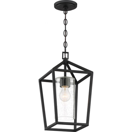 Hopewell- 1 Light Hanging Lantern - with Clear Seeded Glass - Matte Black Finish - Satco 60-6594